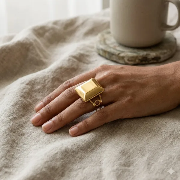 Gold_Steel_High_Polish_Square_Top_Bold_Ring_For_Women