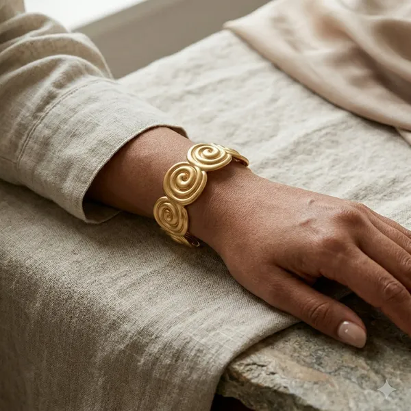 Gold_Steel_Spiral_Motif_Open_Cuff_Bracelet_For_Women