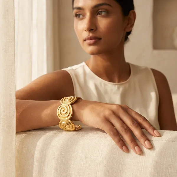 Gold_Steel_Spiral_Motif_Open_Cuff_Bracelet_For_Women