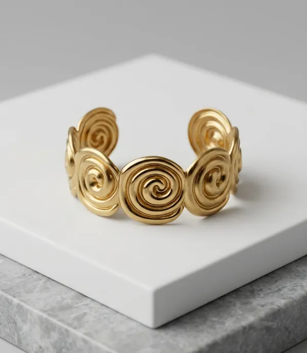 Gold_Steel_Spiral_Motif_Open_Cuff_Bracelet_For_Women