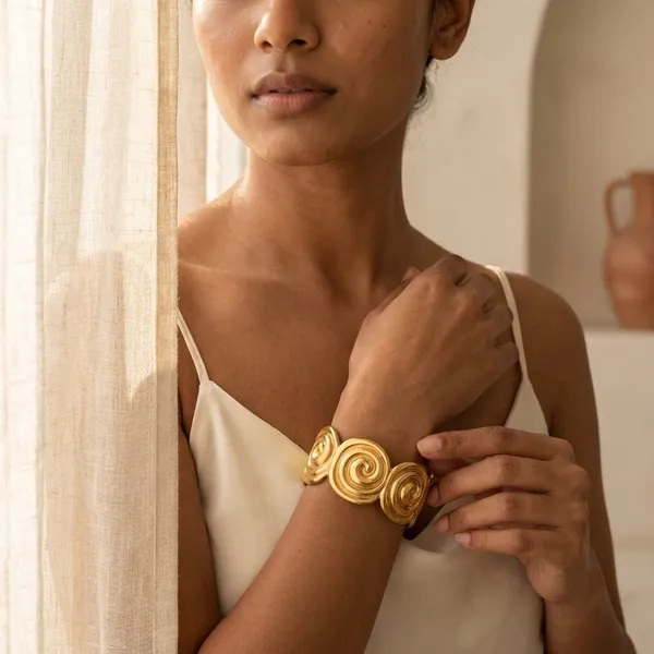 Gold_Steel_Spiral_Motif_Open_Cuff_Bracelet_For_Women
