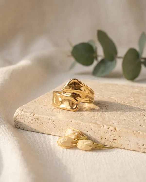 Gold_Steel_Molten_Sculptural_Freeform_Ring_For_Women