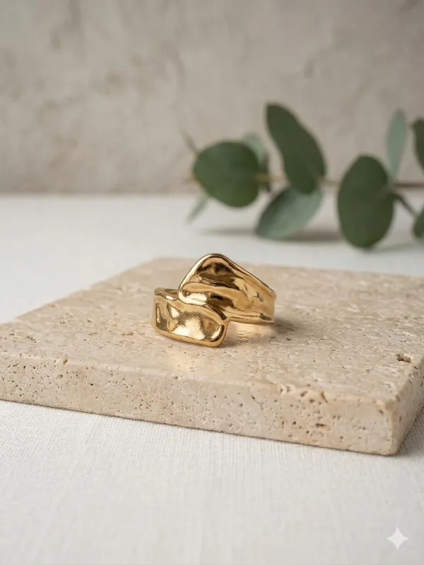 Gold_Steel_Molten_Sculptural_Freeform_Ring_For_Women