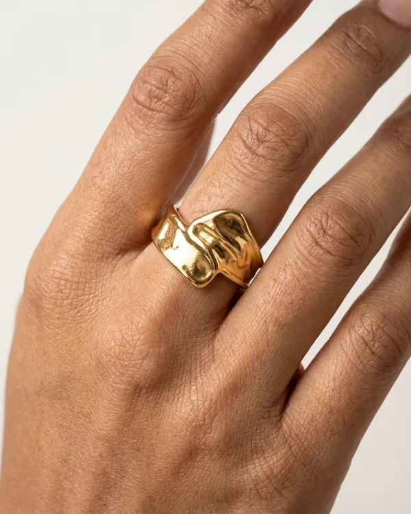 Gold_Steel_Molten_Sculptural_Freeform_Ring_For_Women