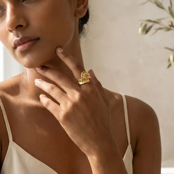 Gold_Steel_Molten_Sculptural_Freeform_Ring_For_Women