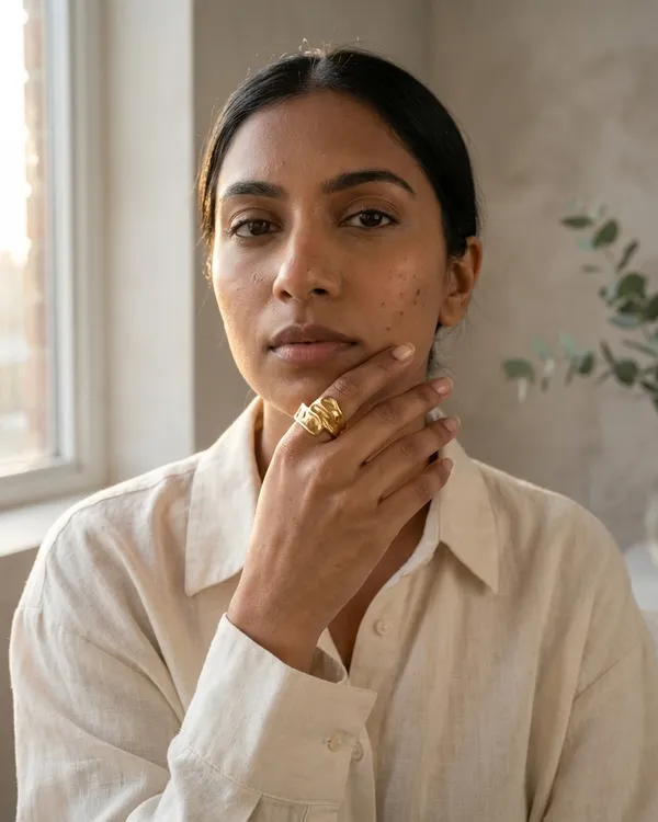 Gold_Steel_Molten_Sculptural_Freeform_Ring_For_Women