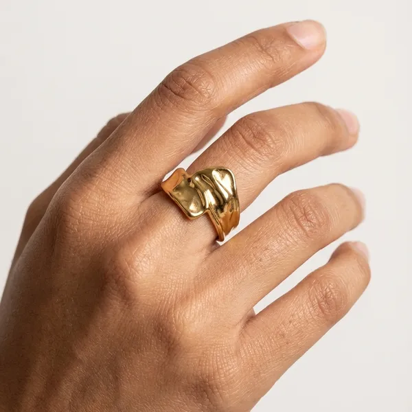 Gold_Steel_Molten_Sculptural_Freeform_Ring_For_Women