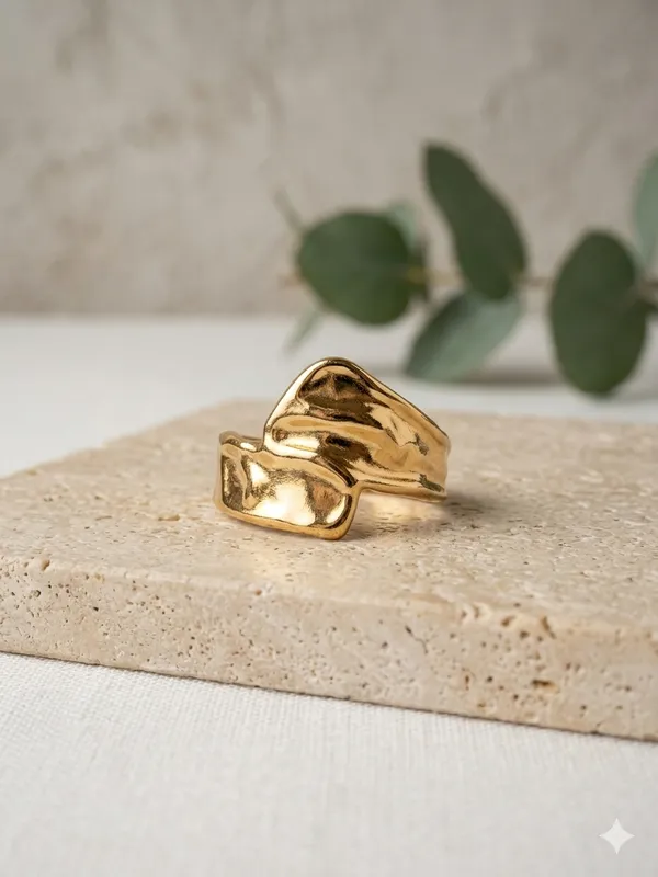 Gold_Steel_Molten_Sculptural_Freeform_Ring_For_Women