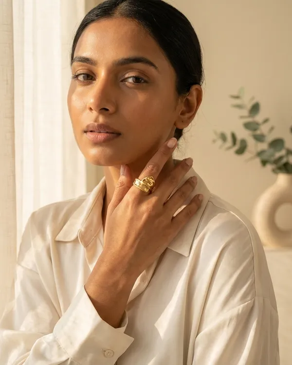 Gold_Steel_Molten_Sculptural_Freeform_Ring_For_Women