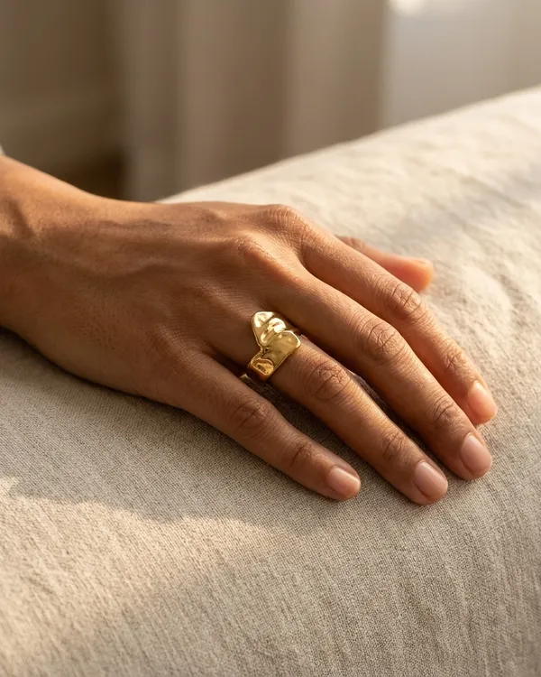 Gold_Steel_Molten_Sculptural_Freeform_Ring_For_Women