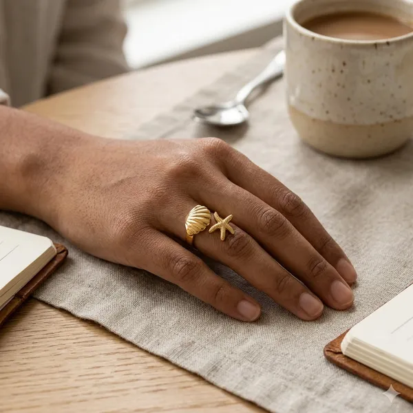 Gold_Steel_Shell_Starfish_Open_Ring_For_Women