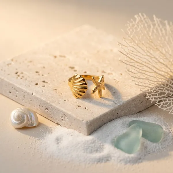 Gold_Steel_Shell_Starfish_Open_Ring_For_Women