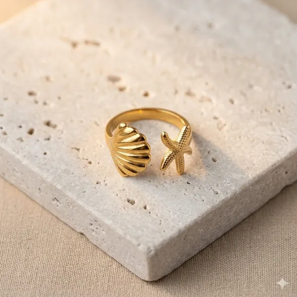 Gold_Steel_Shell_Starfish_Open_Ring_For_Women