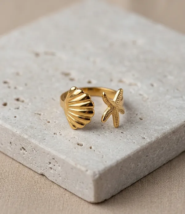 Gold_Steel_Shell_Starfish_Open_Ring_For_Women