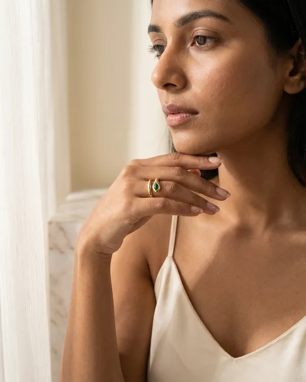 Gold_Steel_Green_Stone_Flow_Ring_For_Women