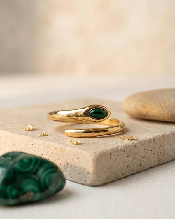 Gold_Steel_Green_Stone_Flow_Ring_For_Women