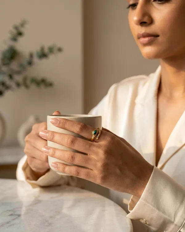 Gold_Steel_Green_Stone_Flow_Ring_For_Women