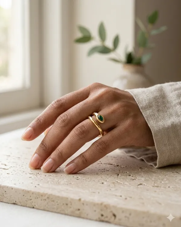 Gold_Steel_Green_Stone_Flow_Ring_For_Women