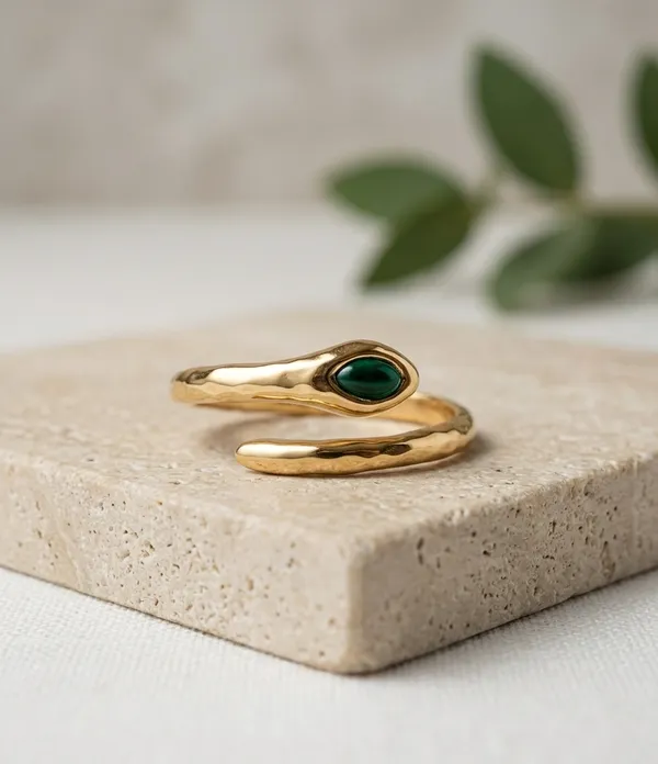 Gold_Steel_Green_Stone_Flow_Ring_For_Women
