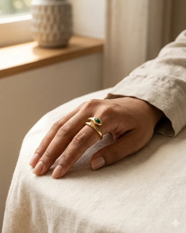 Gold_Steel_Green_Stone_Flow_Ring_For_Women