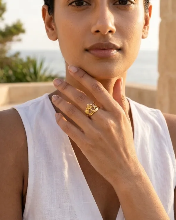Gold_Steel_Floral_Botanical_Wrap_Ring_For_Women