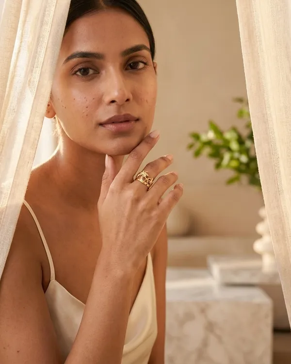 Gold_Steel_Floral_Botanical_Wrap_Ring_For_Women
