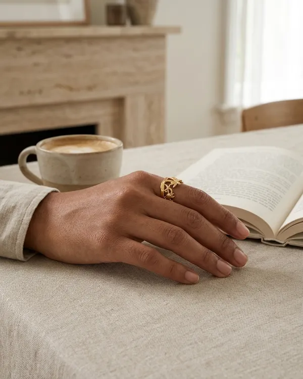 Gold_Steel_Floral_Botanical_Wrap_Ring_For_Women