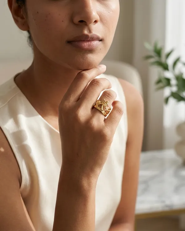 Gold_Steel_Floral_Botanical_Wrap_Ring_For_Women
