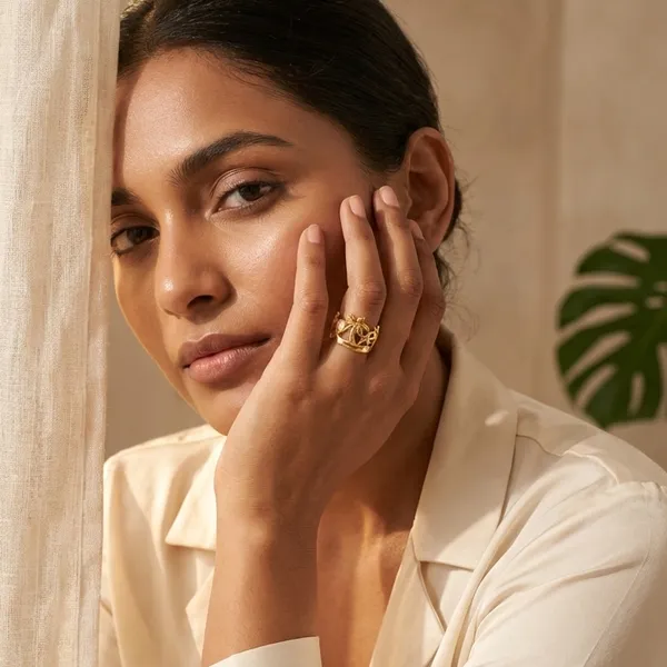 Gold_Steel_Floral_Botanical_Wrap_Ring_For_Women