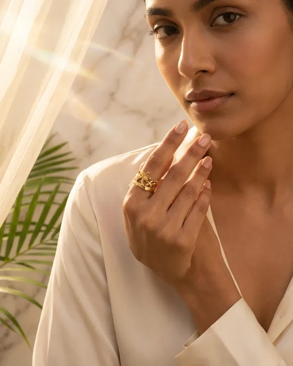 Gold_Steel_Floral_Botanical_Wrap_Ring_For_Women