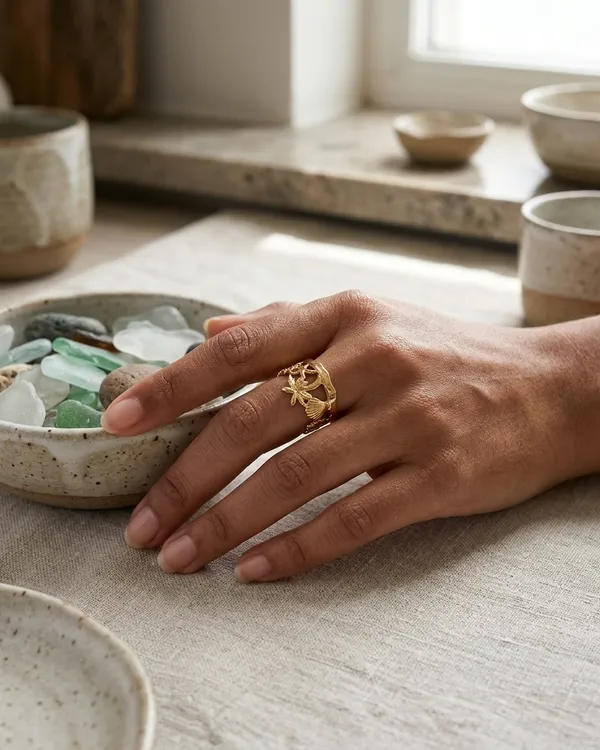 Gold_Steel_Floral_Botanical_Wrap_Ring_For_Women