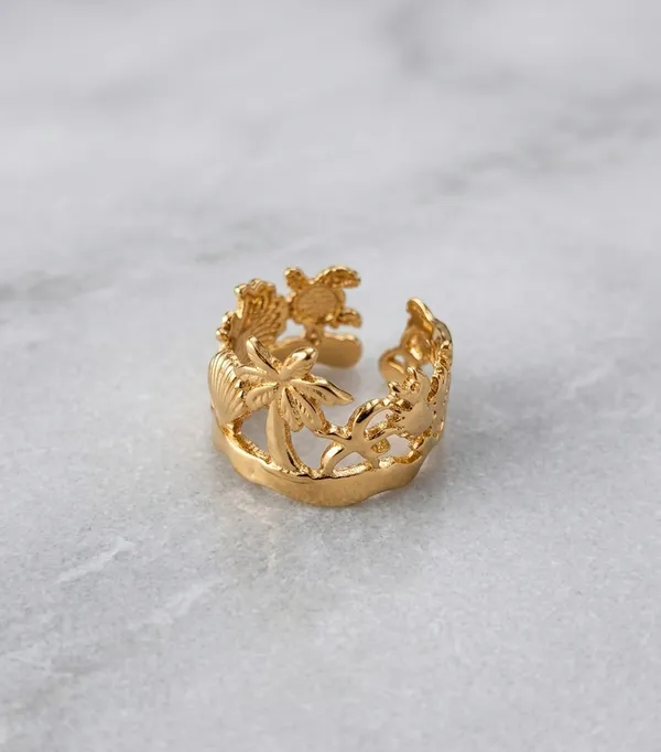 Gold_Steel_Floral_Botanical_Wrap_Ring_For_Women