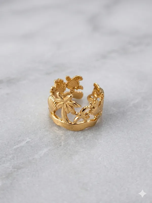 Gold_Steel_Floral_Botanical_Wrap_Ring_For_Women