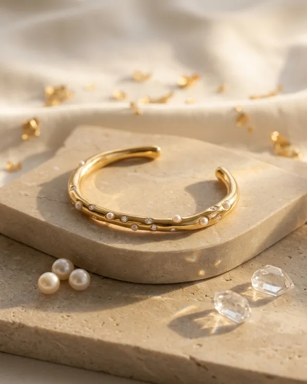 Gold_Steel_Pearl_Crystal_Glow_Cuff_Bracelet_For_Women