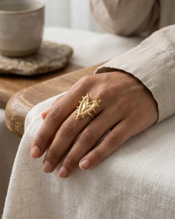 Gold_Steel_Sculpted_Heart_Statement_Ring_For_Women