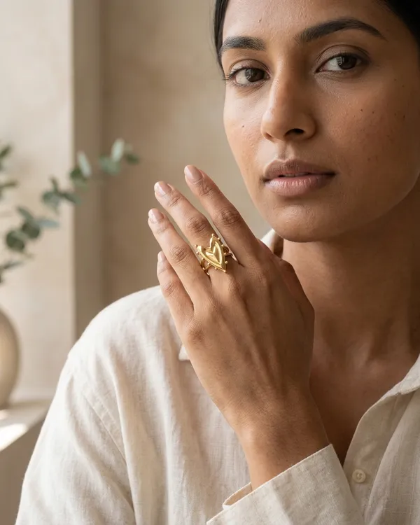 Gold_Steel_Sculpted_Heart_Statement_Ring_For_Women