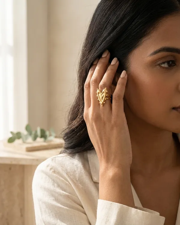 Gold_Steel_Sculpted_Heart_Statement_Ring_For_Women