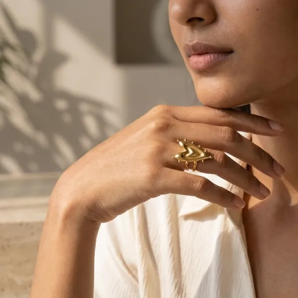 Gold_Steel_Sculpted_Heart_Statement_Ring_For_Women