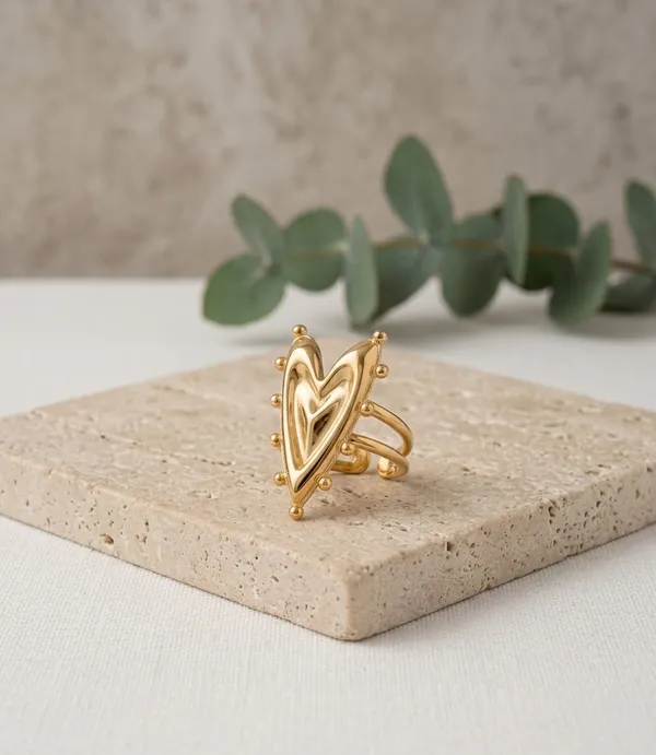Gold_Steel_Sculpted_Heart_Statement_Ring_For_Women