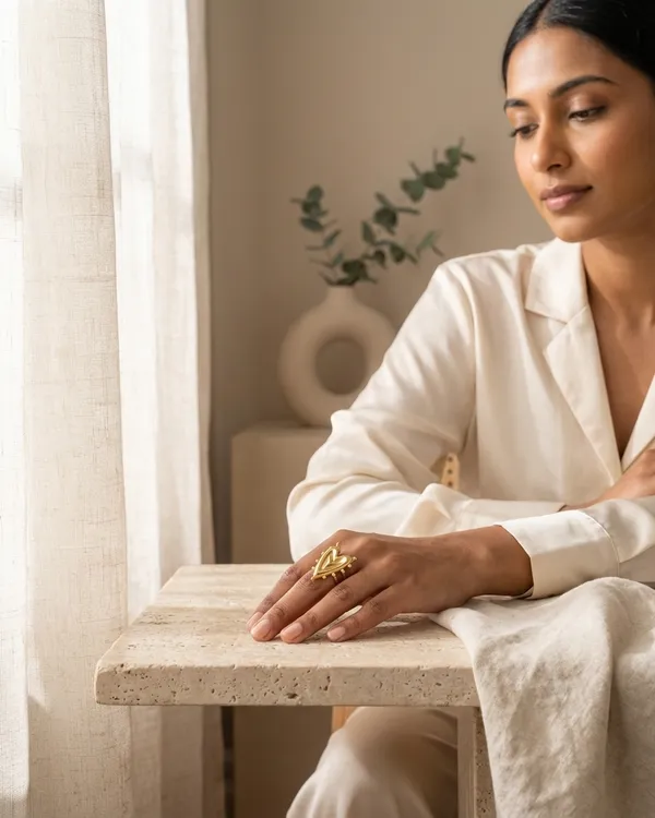 Gold_Steel_Sculpted_Heart_Statement_Ring_For_Women