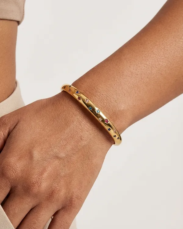 Gold_Steel_Multicolor_Star_Charm_Cuff_Bracelet_For_Women