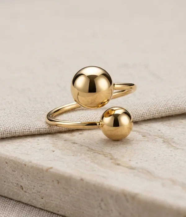 Gold_Steel_Dual_Sphere_Open_Band_Ring_For_Women
