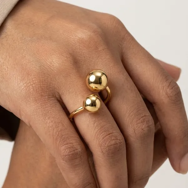 Gold_Steel_Dual_Sphere_Open_Band_Ring_For_Women
