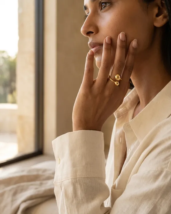 Gold_Steel_Dual_Sphere_Open_Band_Ring_For_Women