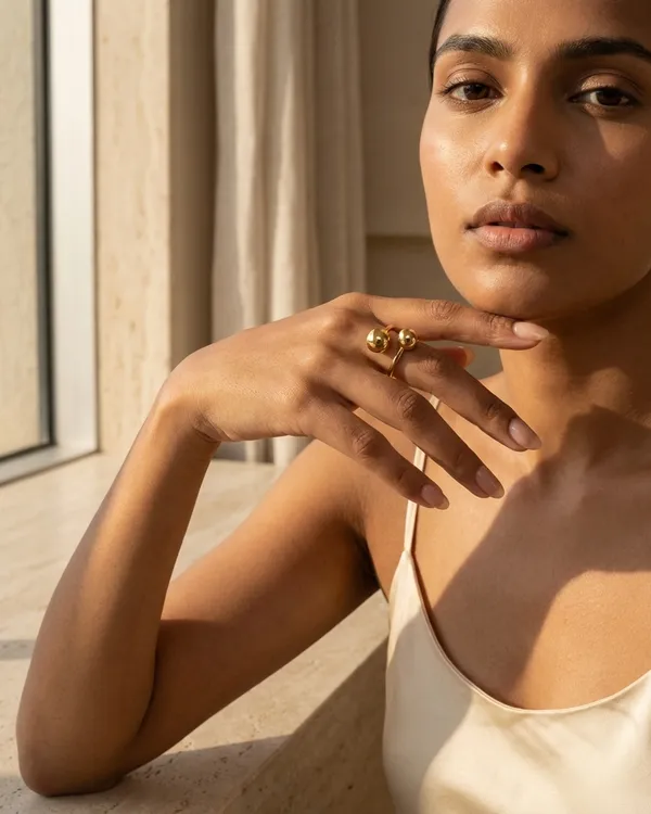 Gold_Steel_Dual_Sphere_Open_Band_Ring_For_Women