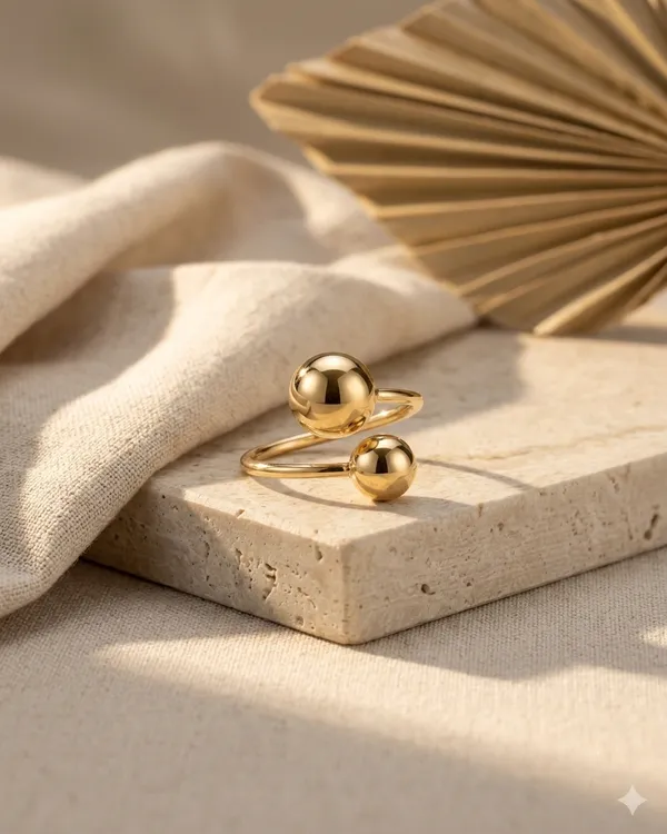 Gold_Steel_Dual_Sphere_Open_Band_Ring_For_Women