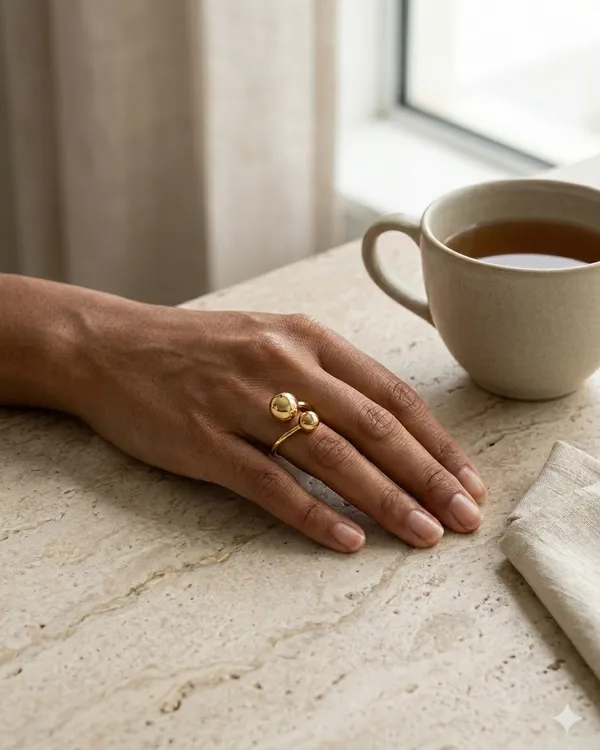 Gold_Steel_Dual_Sphere_Open_Band_Ring_For_Women