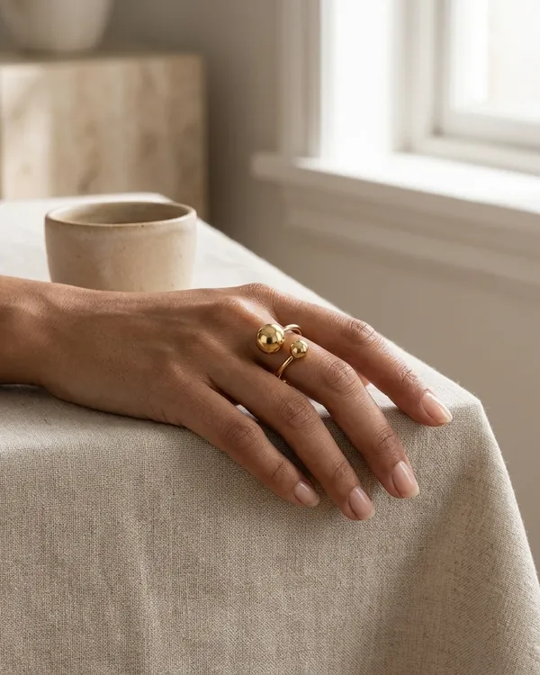 Gold_Steel_Dual_Sphere_Open_Band_Ring_For_Women
