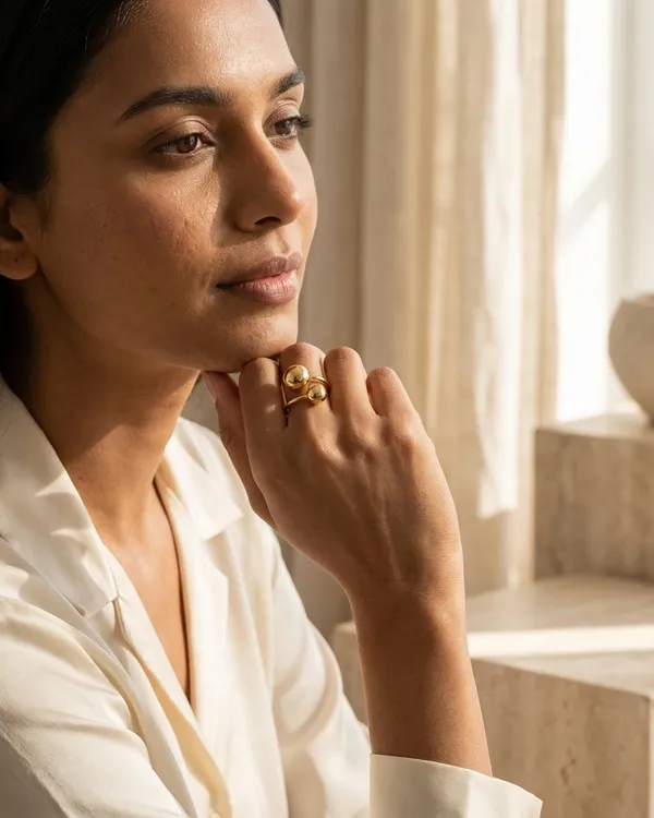 Gold_Steel_Dual_Sphere_Open_Band_Ring_For_Women