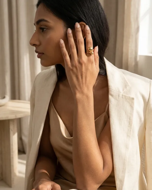 Gold_Steel_Dual_Sphere_Open_Band_Ring_For_Women